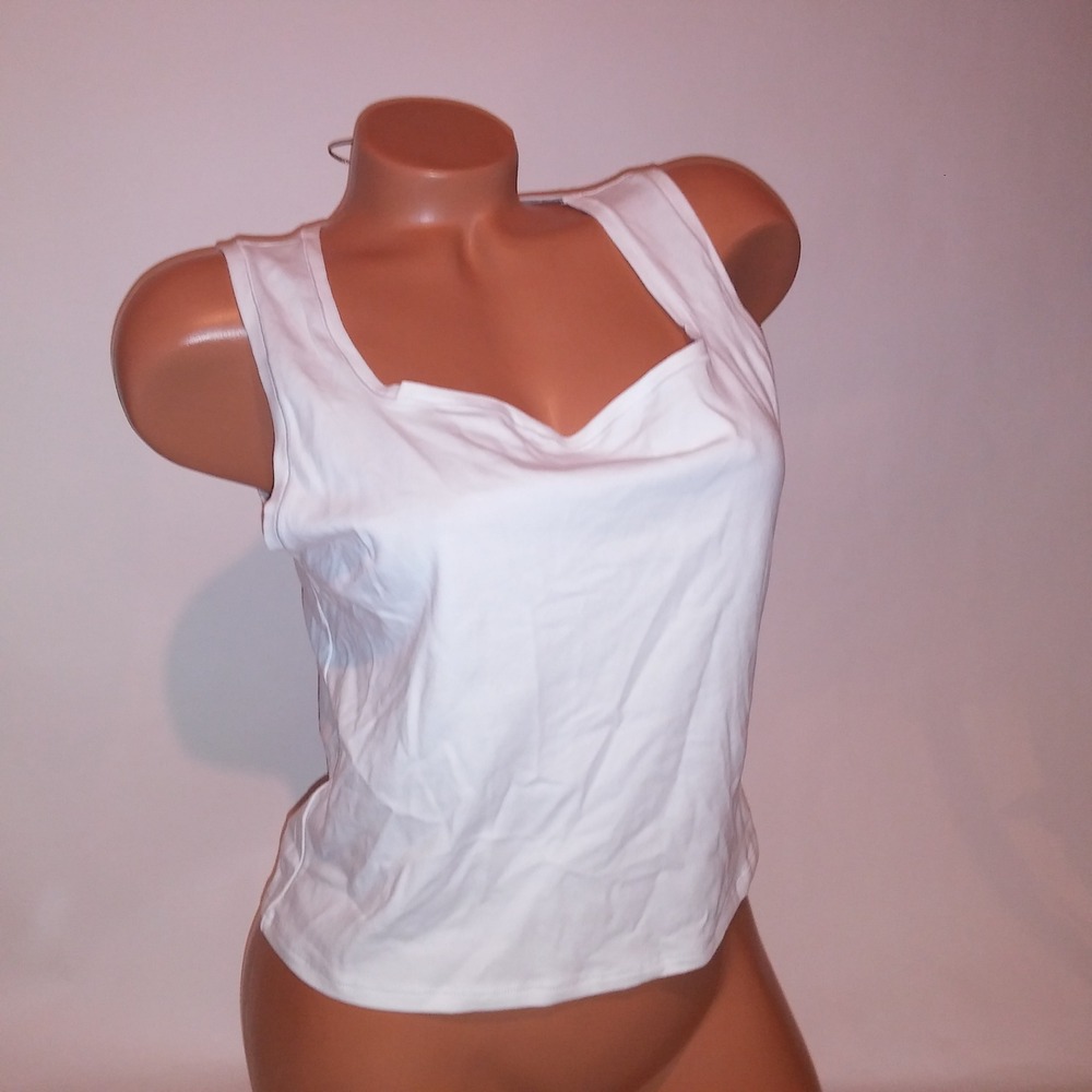 Victoria Secret PINK Crop Top Tank XXL 2X White Square Neck Solid Sleeveless New